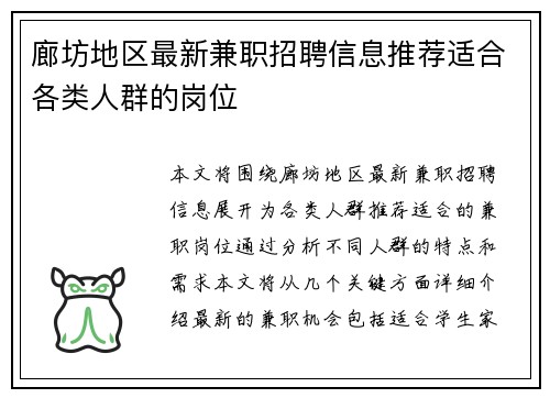 廊坊地区最新兼职招聘信息推荐适合各类人群的岗位