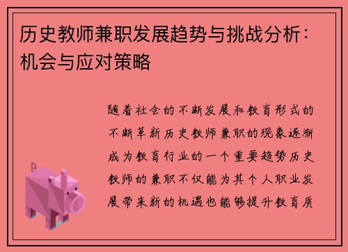 历史教师兼职发展趋势与挑战分析：机会与应对策略